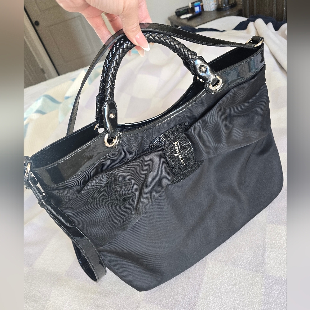 Authentic Salvatore Ferragamo Nylon Handbag Or Shoulder Bag